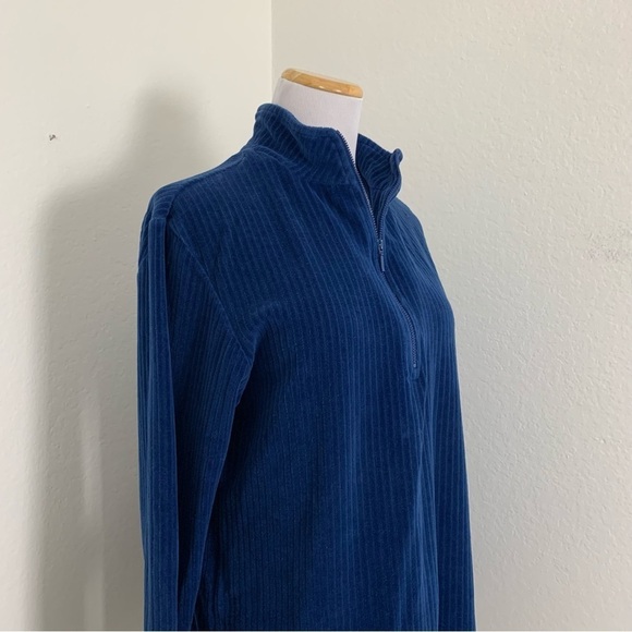 Vintage Ribbed Velour Blue 3/4 Zip Long Sleeve Shirt Sz S Mock Neck - Picture 17 of 17